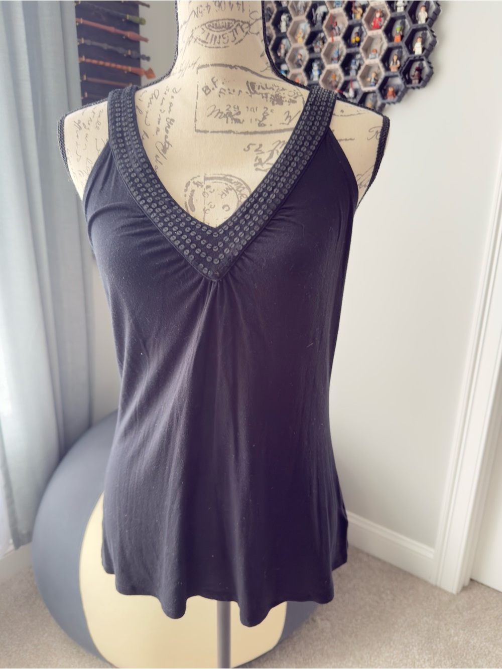 MICHAEL Michael Kors Black V-Neck Beaded Tank Top